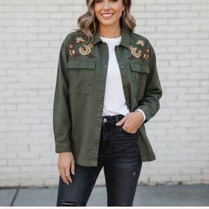 Embroidered Skylar & Jade Olive Green Utility Jacket